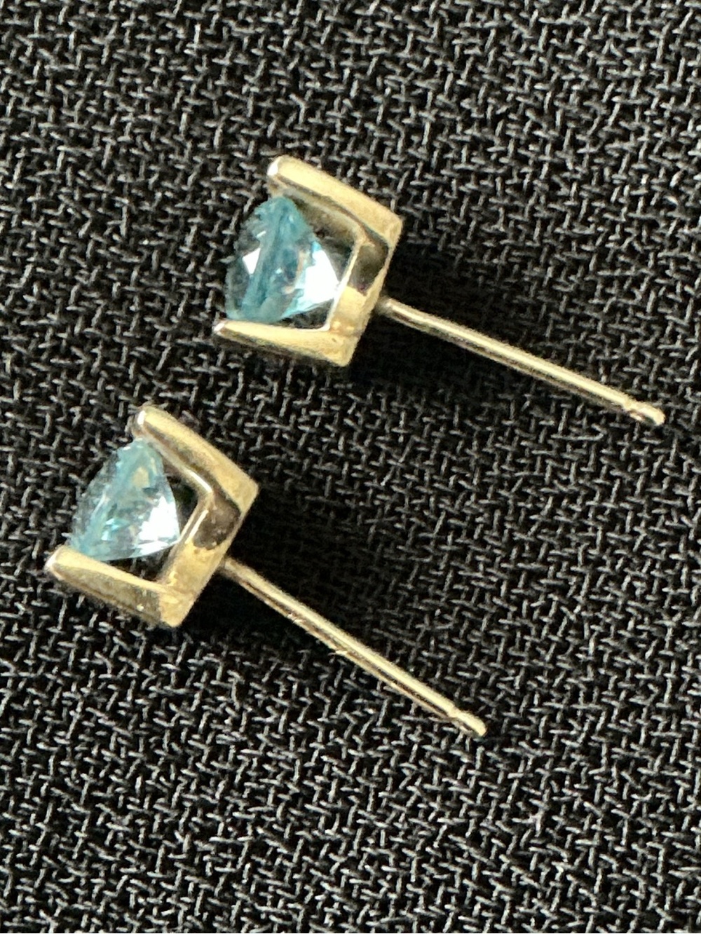 10K Blue Trillion Cut Stone Earrings (no backs)